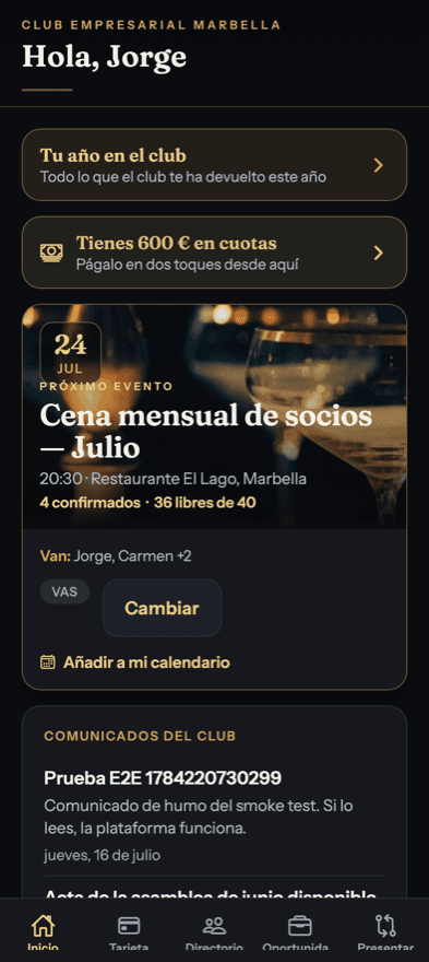 La app del socio: próximo evento, cuotas y su año en el club