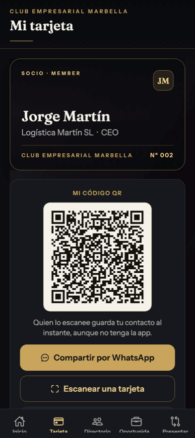 La credencial digital del socio con su código QR